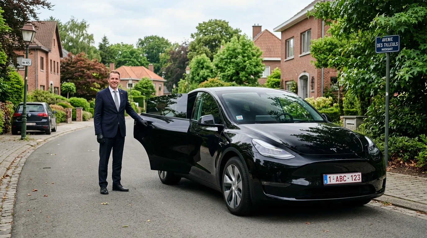 Véhicule électrique noir avec chauffeur professionnel dans le Brabant wallon
