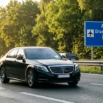 Berline premium sur une autoroute belge en direction de Charleroi Airport