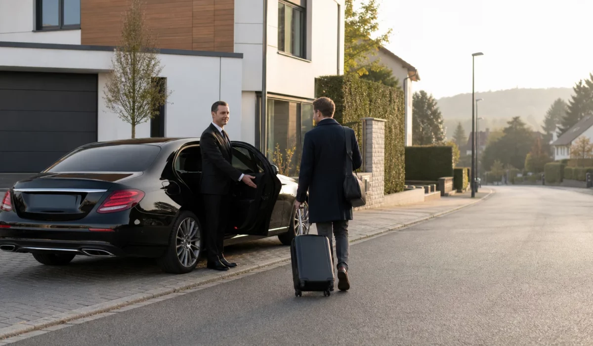 Berline noire avec chauffeur professionnel à Mont-Saint-Guibert