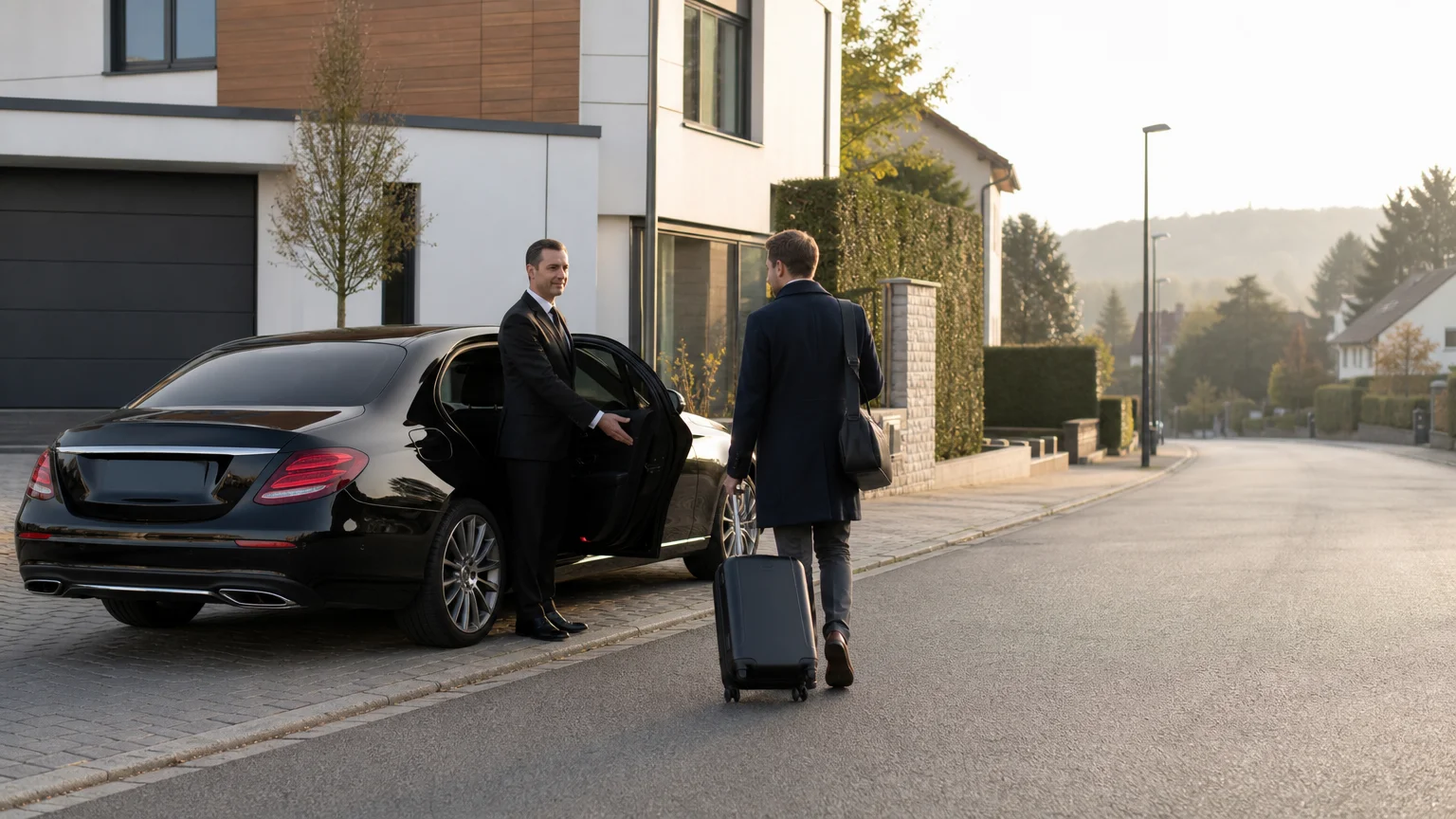 Berline noire avec chauffeur professionnel à Mont-Saint-Guibert