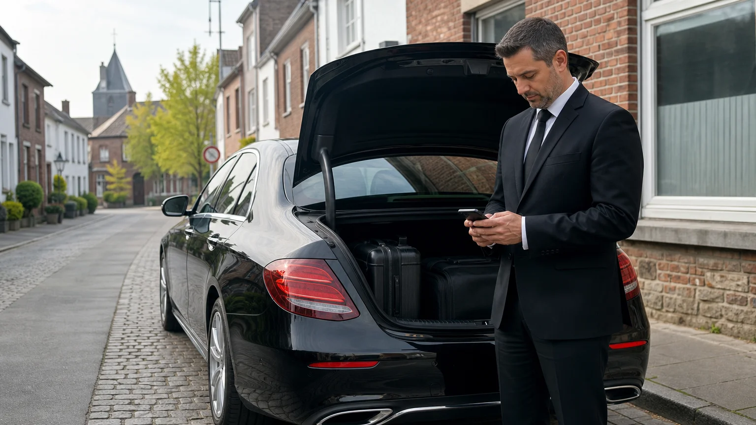 Chauffeur professionnel vérifiant un vol avant une navette depuis Chastre