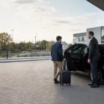 Transfert en taxi noir avec chauffeur professionnel près d’une gare de Wavre