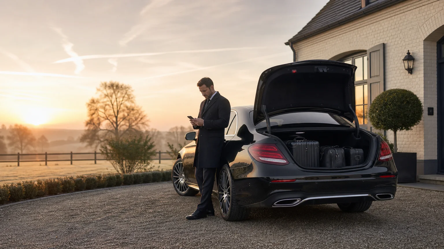 Chauffeur professionnel préparant une navette de Beauvechain vers Charleroi Airport