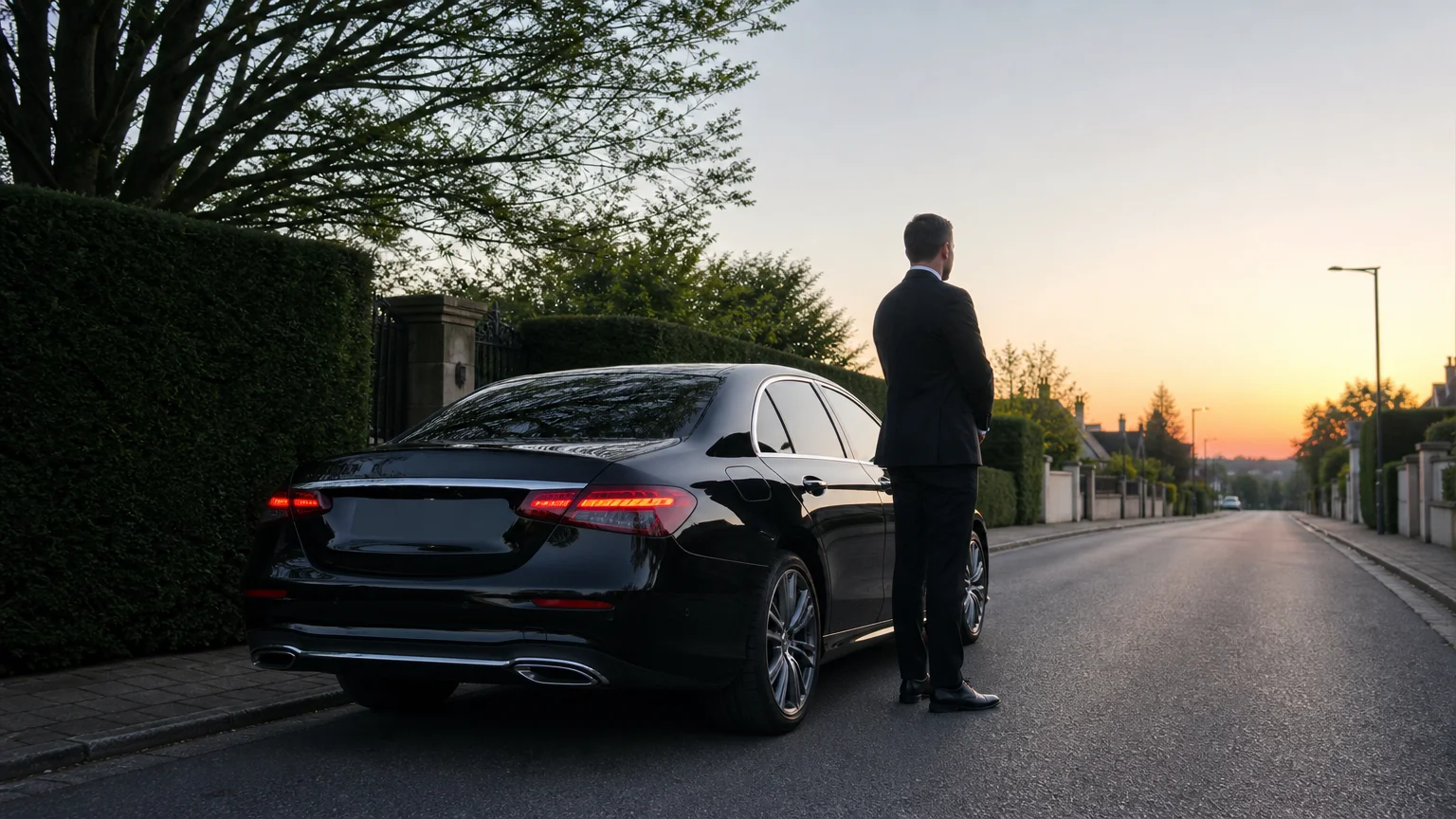 Mercedes Classe E noire avec chauffeur professionnel au départ de Chaumont-Gistoux