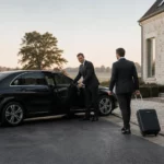Chauffeur professionnel accueillant un voyageur près d’une berline noire à Huldenberg