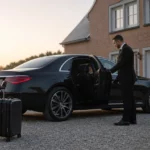 Berline noire avec chauffeur professionnel pour un transfert depuis Walhain vers Charleroi Airport