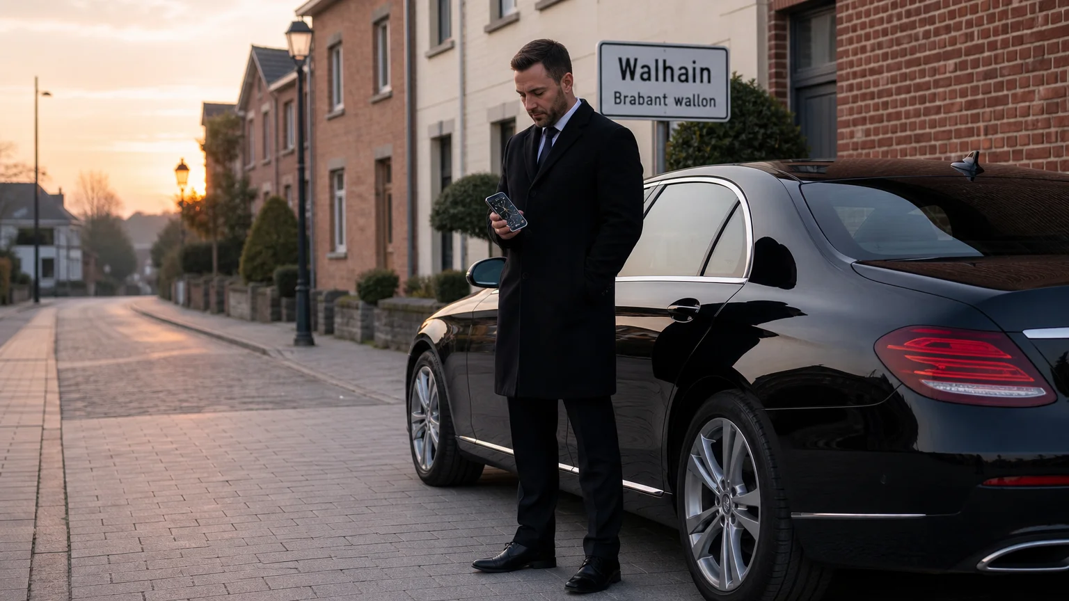 Chauffeur professionnel préparant un transfert depuis Walhain vers Charleroi Airport