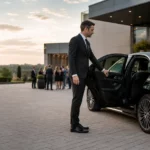 Chauffeur professionnel accueillant un invité dans une berline noire à Wavre