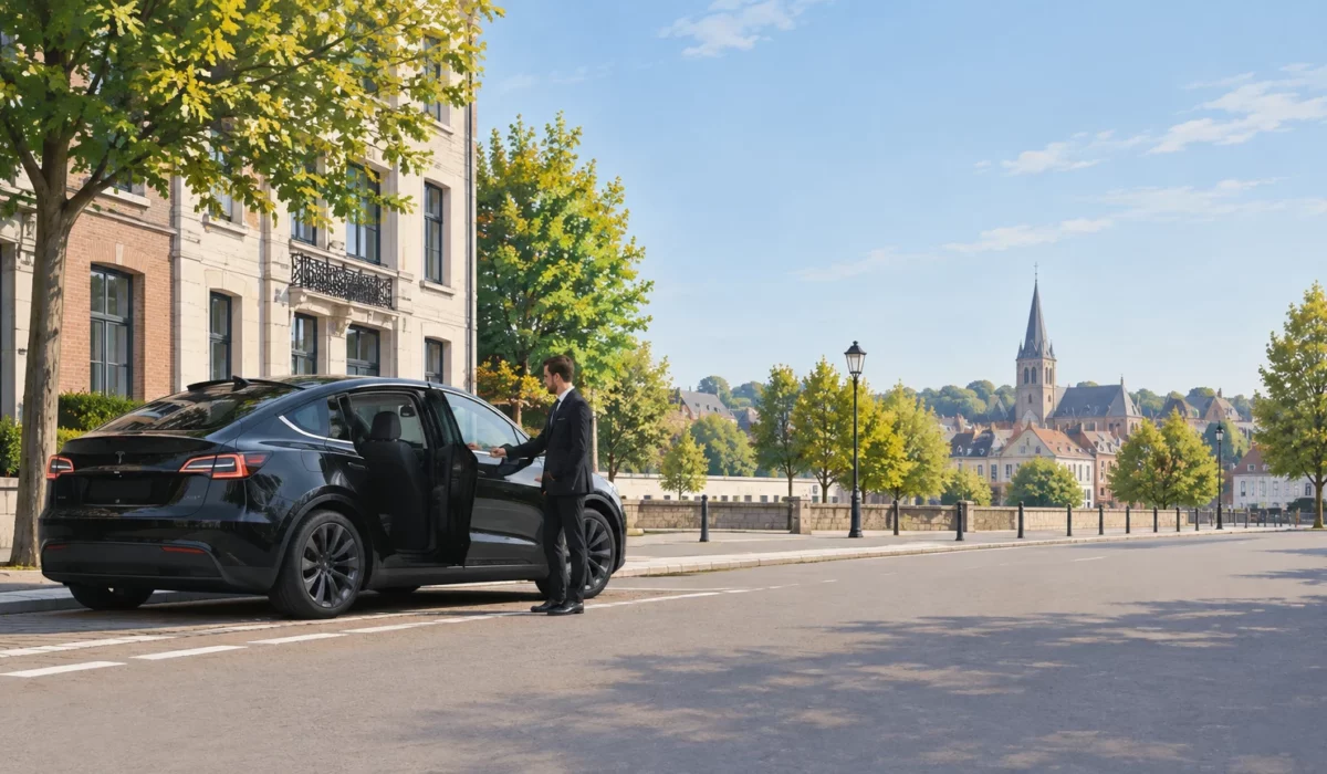 Taxi Tesla Model Y noir avec chauffeur professionnel à Wavre